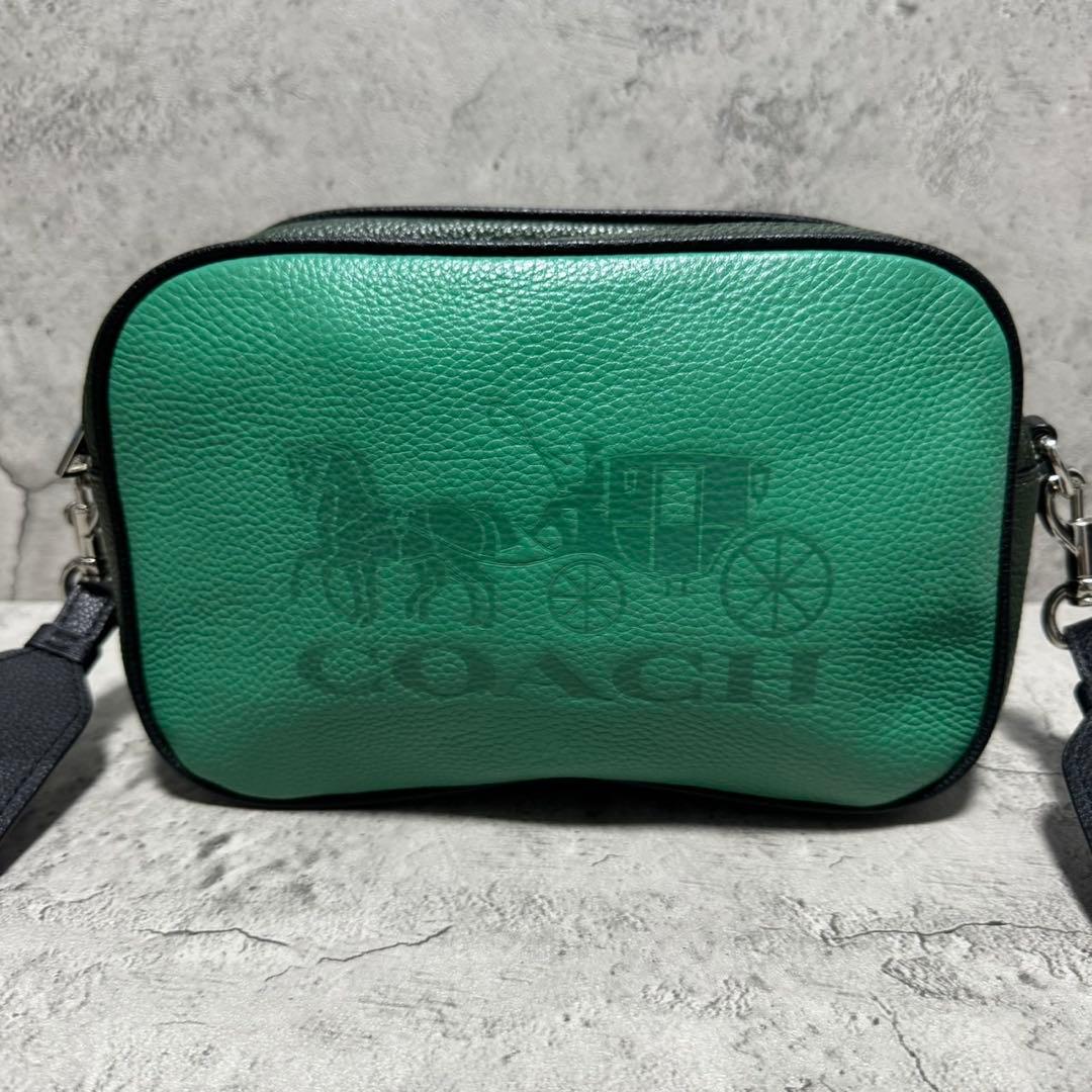 未使用級✨️コーチ カメラバッグ ショルダーバッグ 2層 レザー ゼブラ グリーン