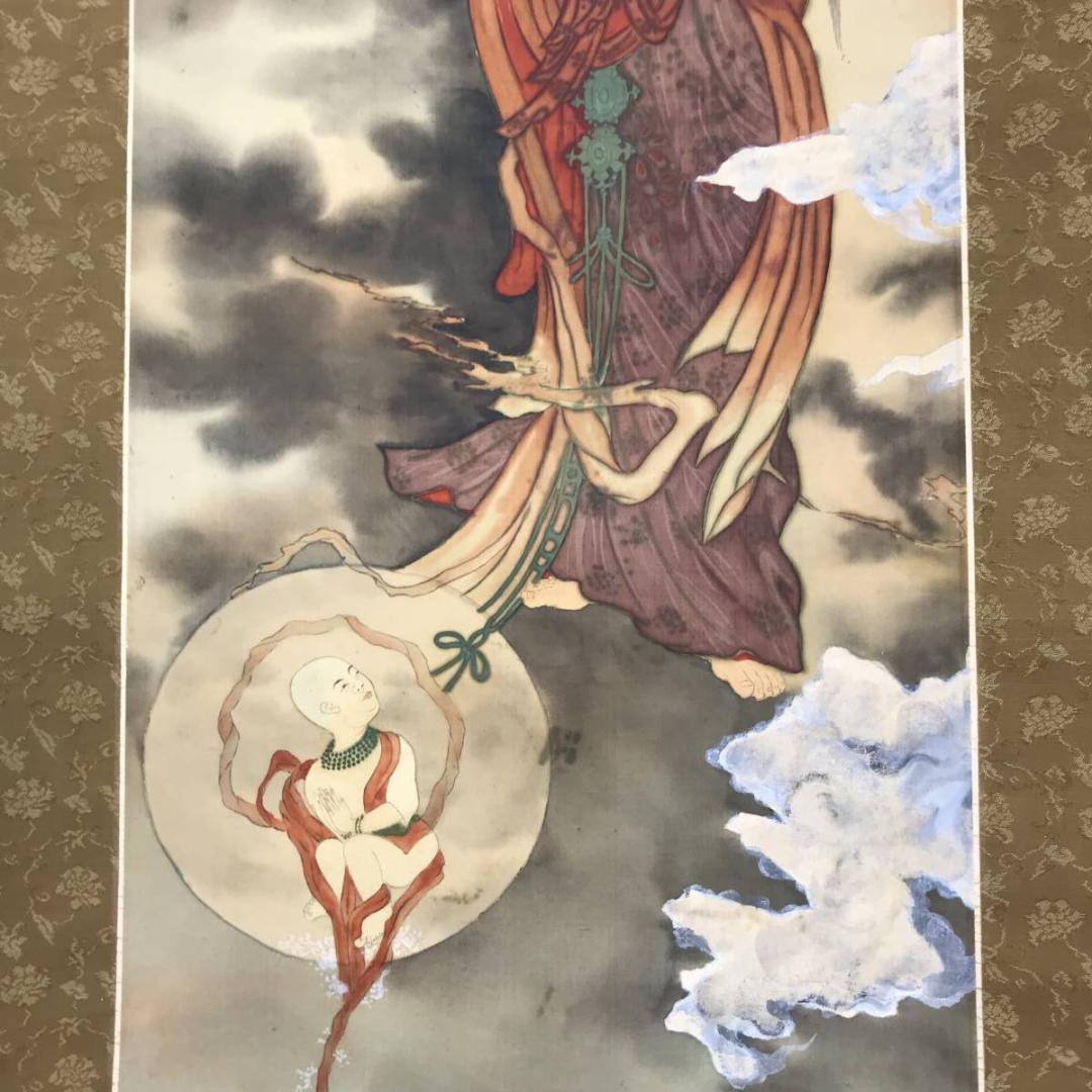 松山/観音図/慈母観音図/掛軸☆宝船☆AB-681