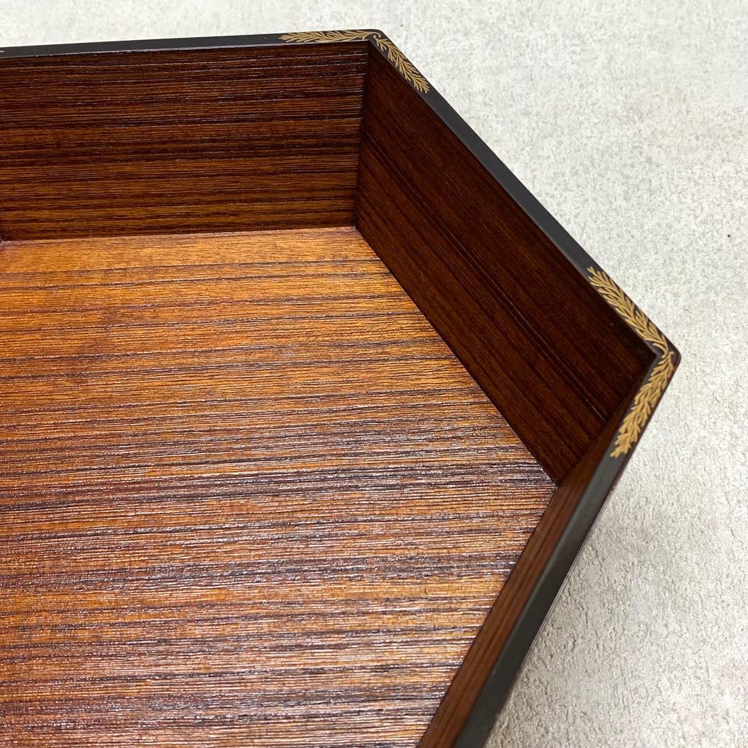 菓子器 堅地屋清兵衛 塗師 茶道具 茶の湯 木目 六角