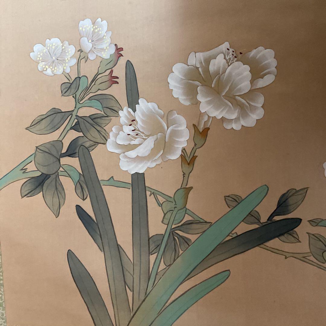 作者不詳 絹本彩色画 《 花 蝶 図 》 中国画　紙収納箱