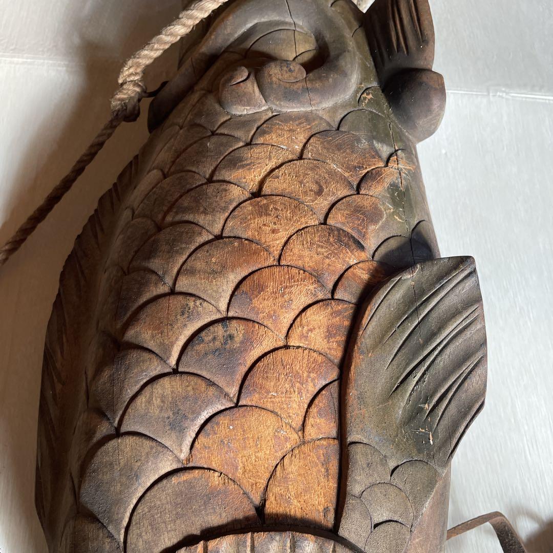 自在鉤 鯉 木彫り 古民具 アンティーク インテリア　和インテリア　昭和レトロ