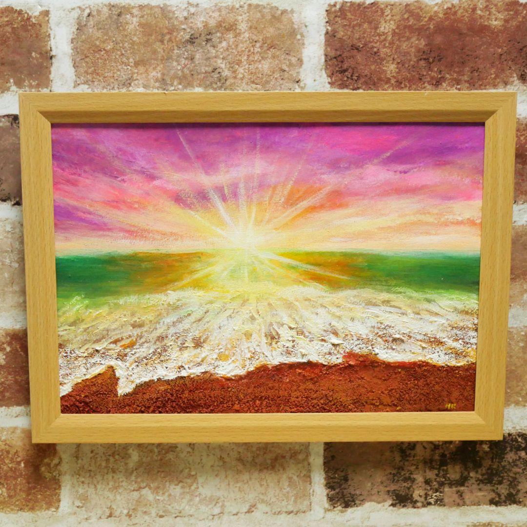 油絵 絵画 【波と夕暮れ】