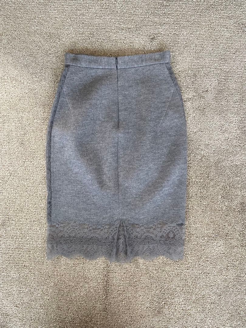 エルマンノシェルビーノ　グレー レースタイトスカート 美品ウールシルクカシミア