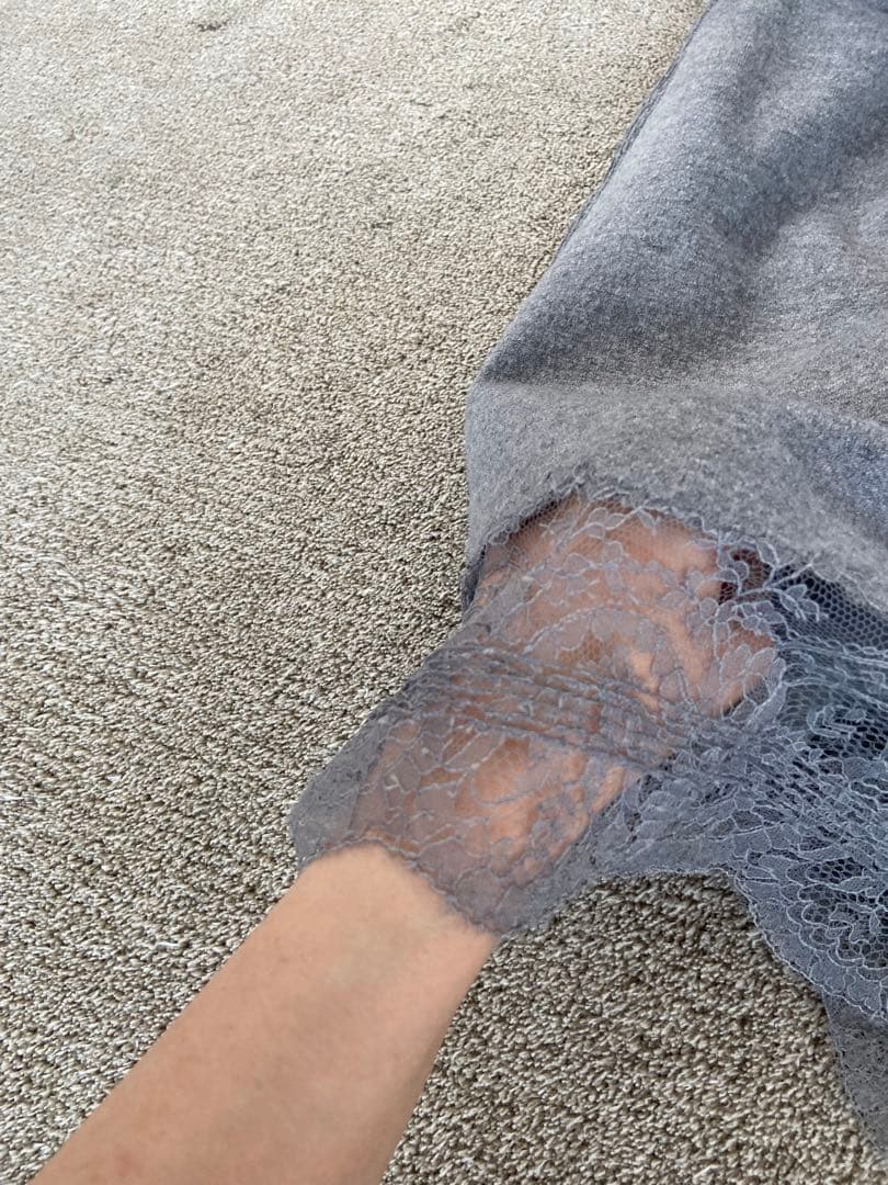 エルマンノシェルビーノ　グレー レースタイトスカート 美品ウールシルクカシミア