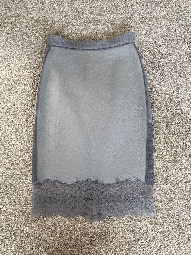 エルマンノシェルビーノ　グレー レースタイトスカート 美品ウールシルクカシミア
