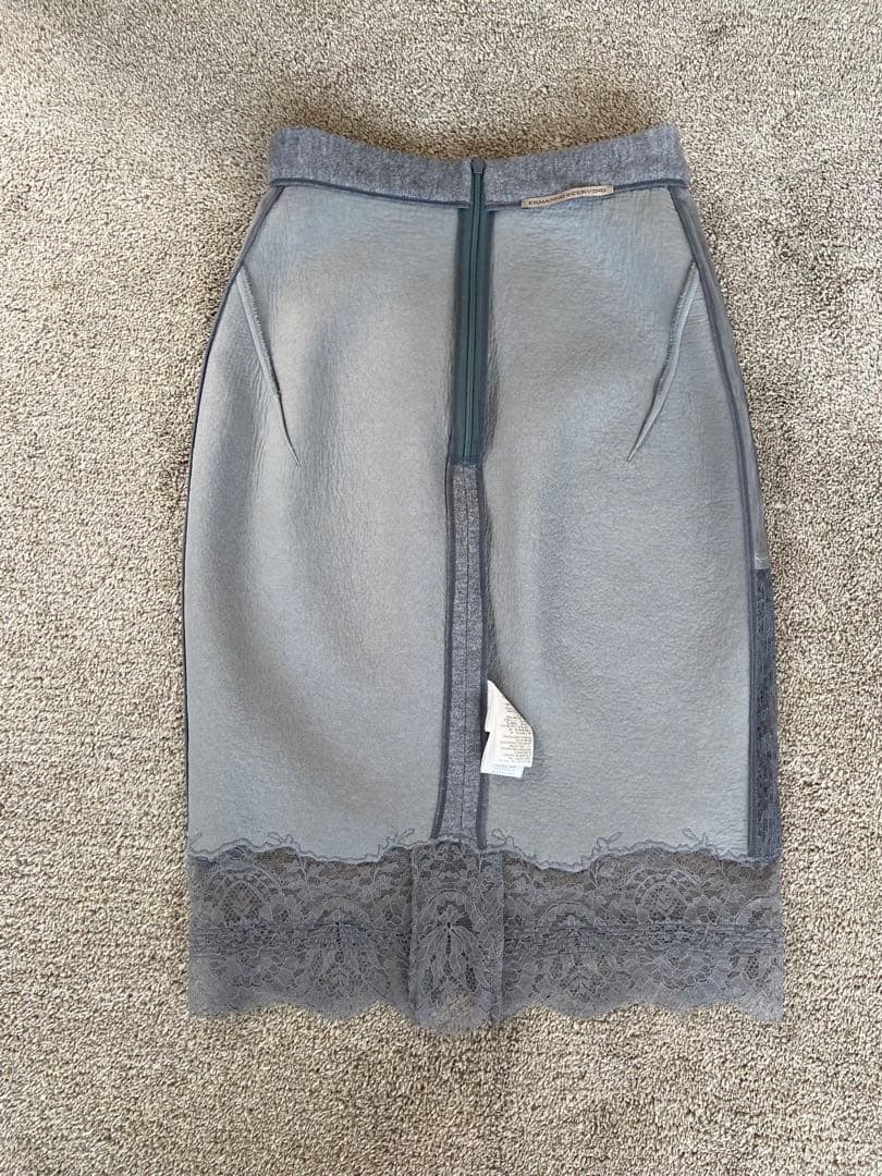 エルマンノシェルビーノ　グレー レースタイトスカート 美品ウールシルクカシミア