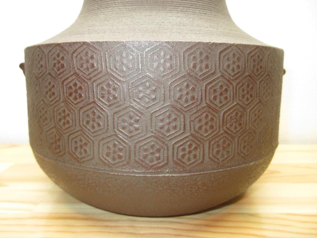 送料込【逢絢亭】茶道具 風炉釜 車軸釜 亀甲地紋 日展審査員 横倉嘉山 共箱入り