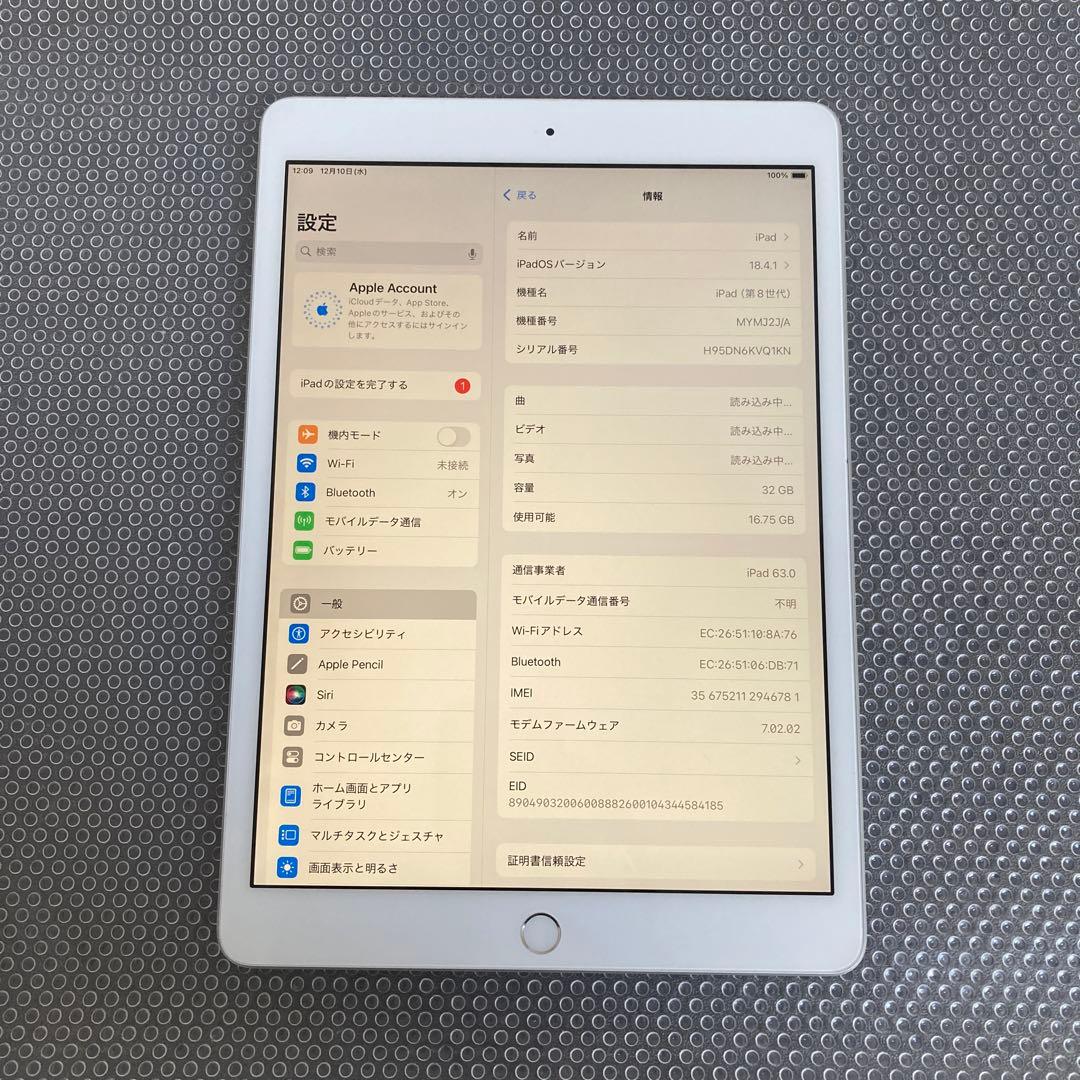 3596【早い者勝ち】電池最良好☆iPad8 第8世代 32GB SIMフリー☆