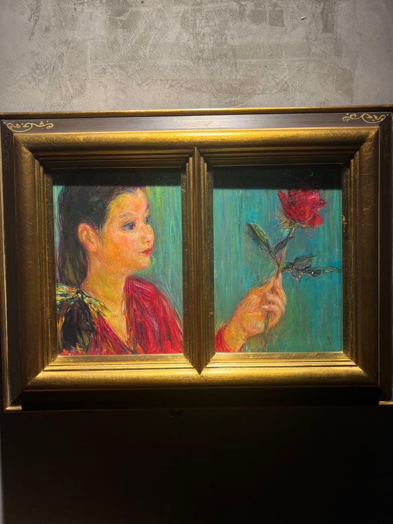 他の方発送×濱本久雄【花をもつ】肉筆油彩画　二連作