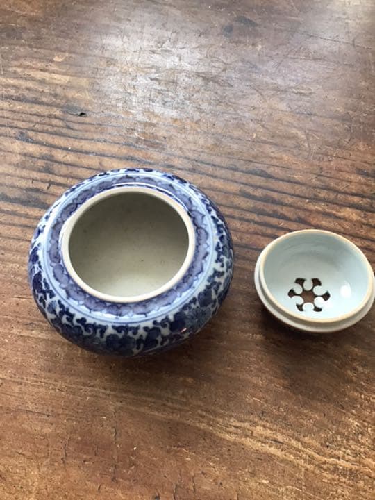 嶋田寿楽　古染付花唐草文香炉　九谷焼