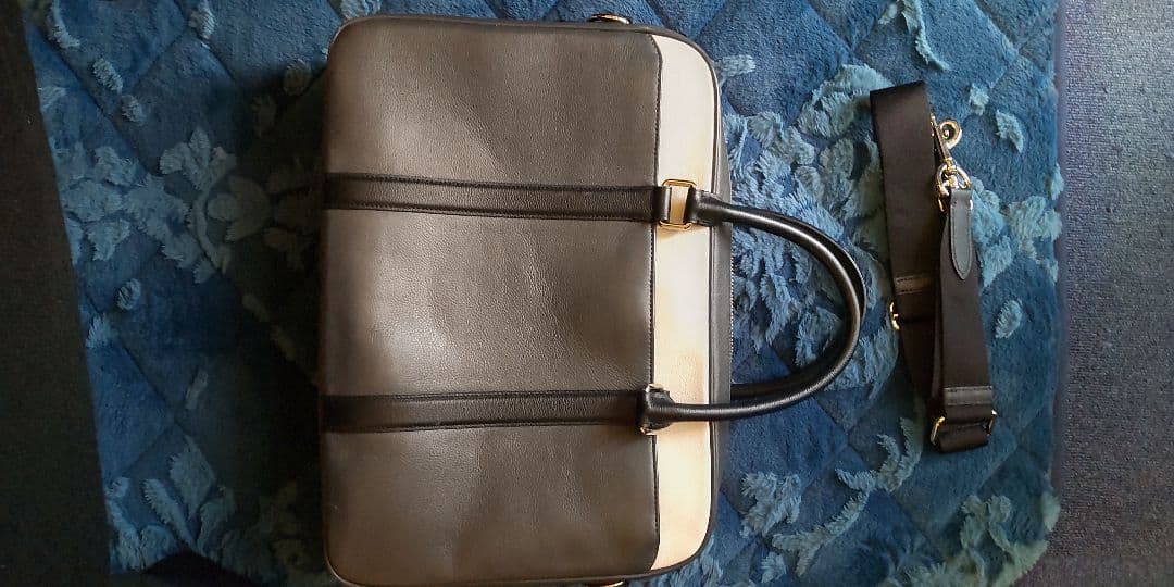 レザー ビジネスバッグ グレー/ベージュ