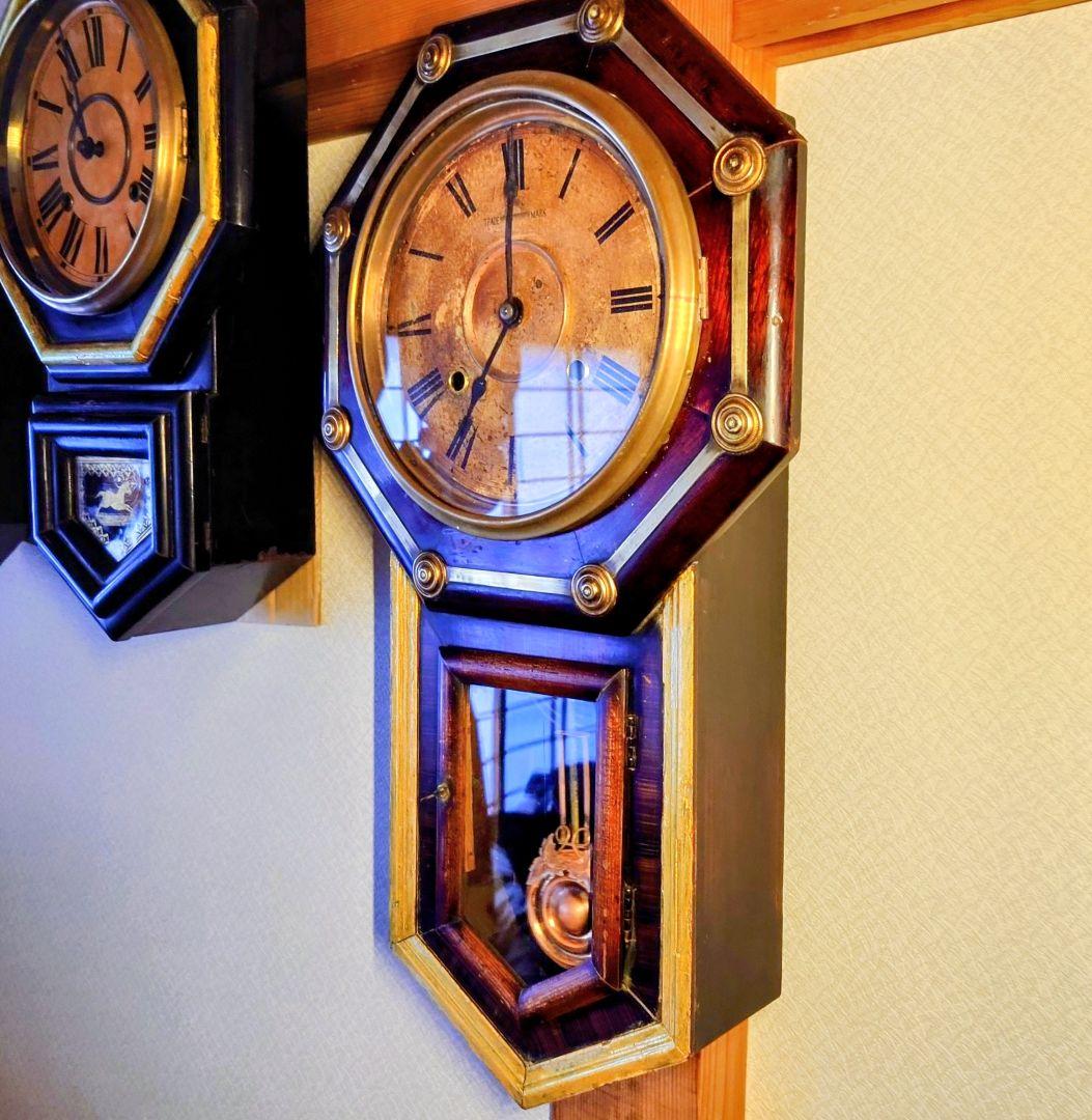 〈完動・美品〉北出時計　鋲打八角尾長ゼンマイ振り子時計　アンティーク古時計