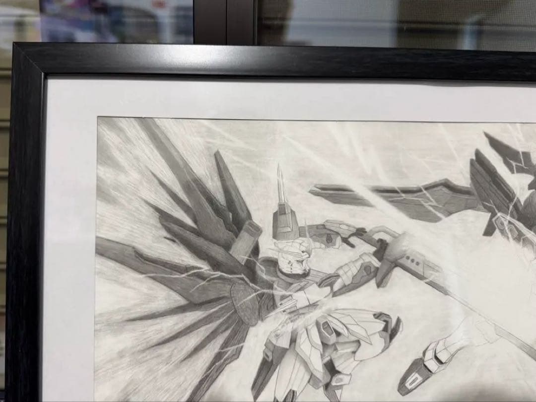 ガンダムSEED DESTINY静止画鉛筆画 （フリーダムvs デスティニー）