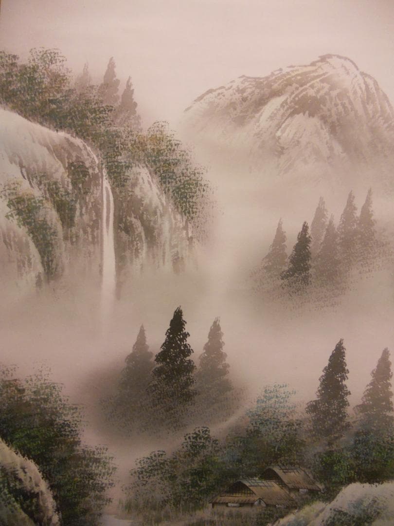 掛け軸 春光 彩色山水 絹本 希少 軸装 茶道具 掛軸 美品 です。