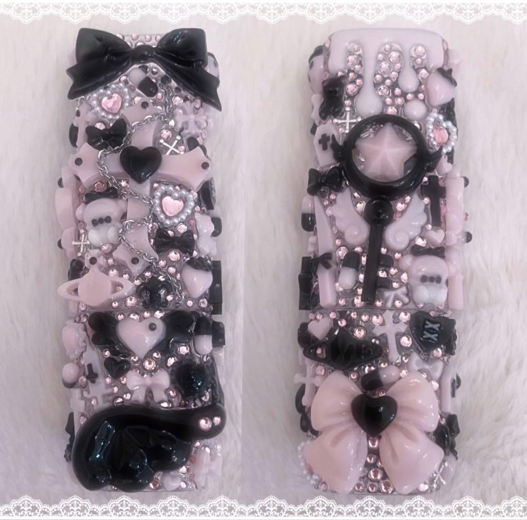 現品iQOS イルマワンデコケースハンドメイド量産型地雷系 ピンク黒