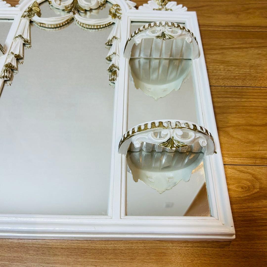 イタリア製輸入雑貨 ミラーコンソール 飾り棚 口ココアイボリー