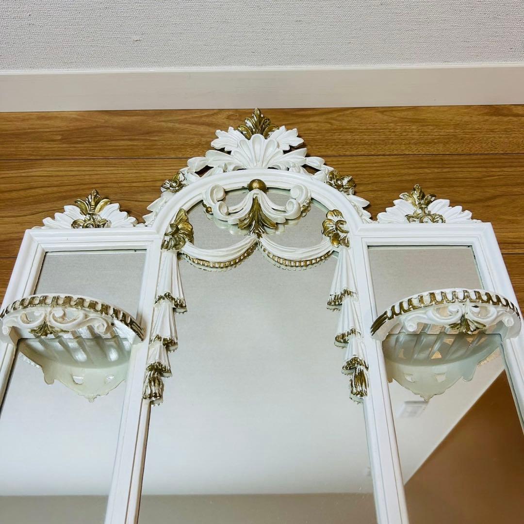 イタリア製輸入雑貨 ミラーコンソール 飾り棚 口ココアイボリー