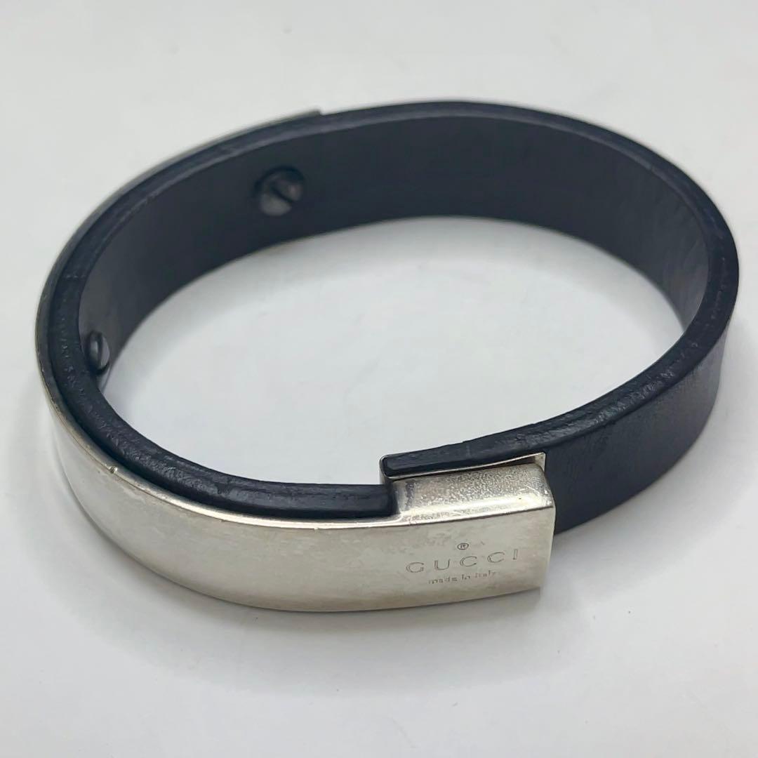 GUCCI グッチ ブレスレット ブラック レザー×シルバー 925刻印