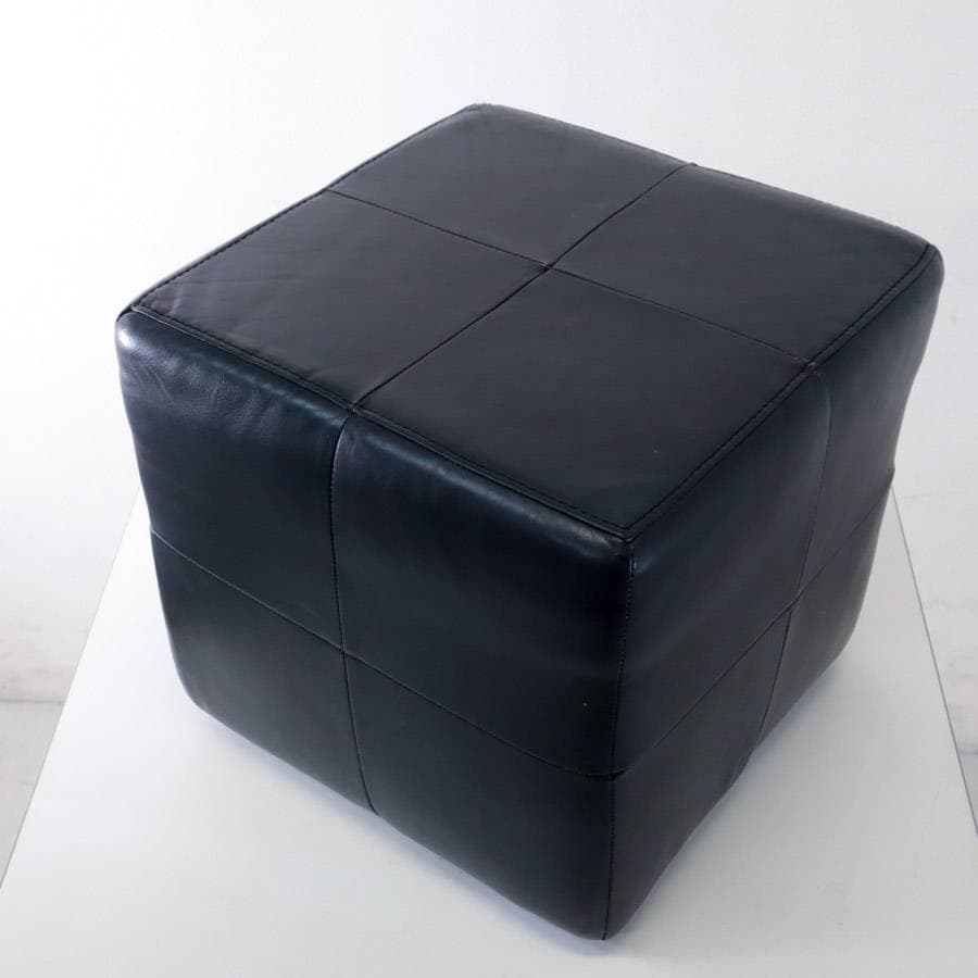 値下げIDC大塚家具 総本革 レザー張り スクエアスツール オットマン ブラック