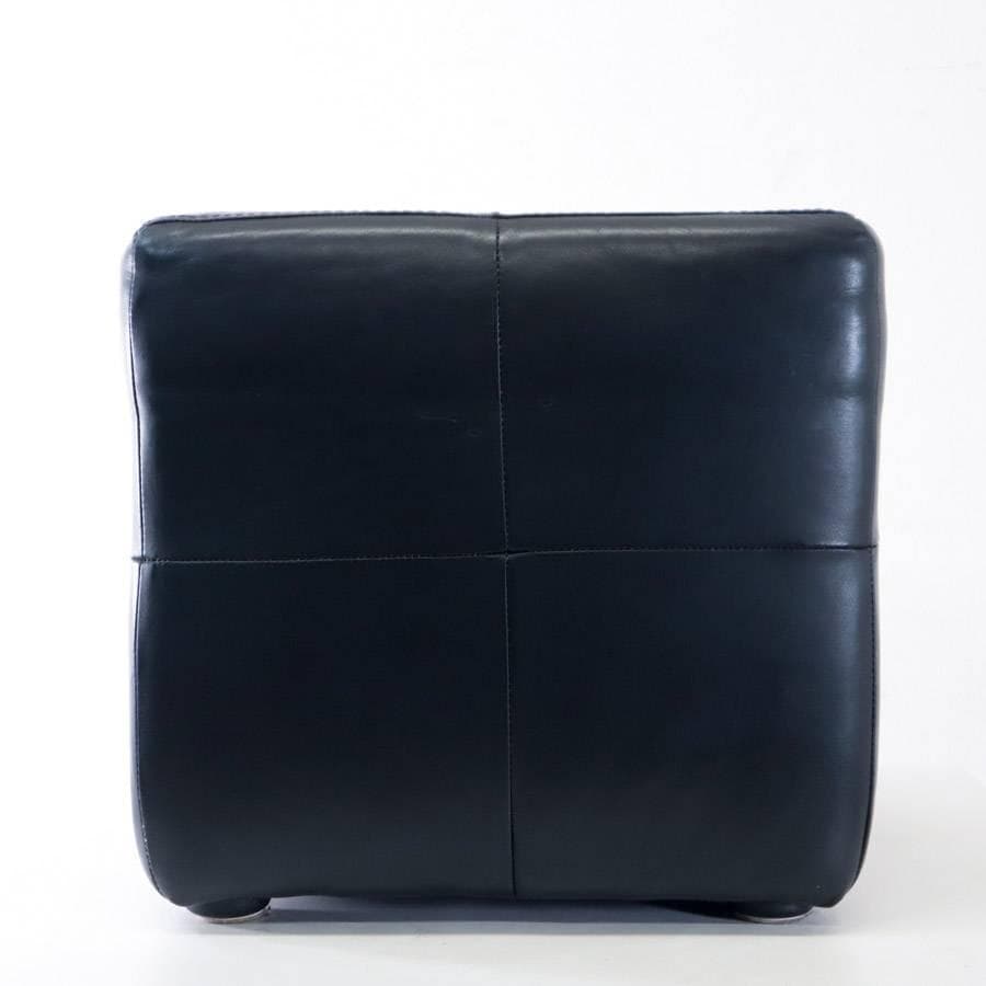 値下げIDC大塚家具 総本革 レザー張り スクエアスツール オットマン ブラック