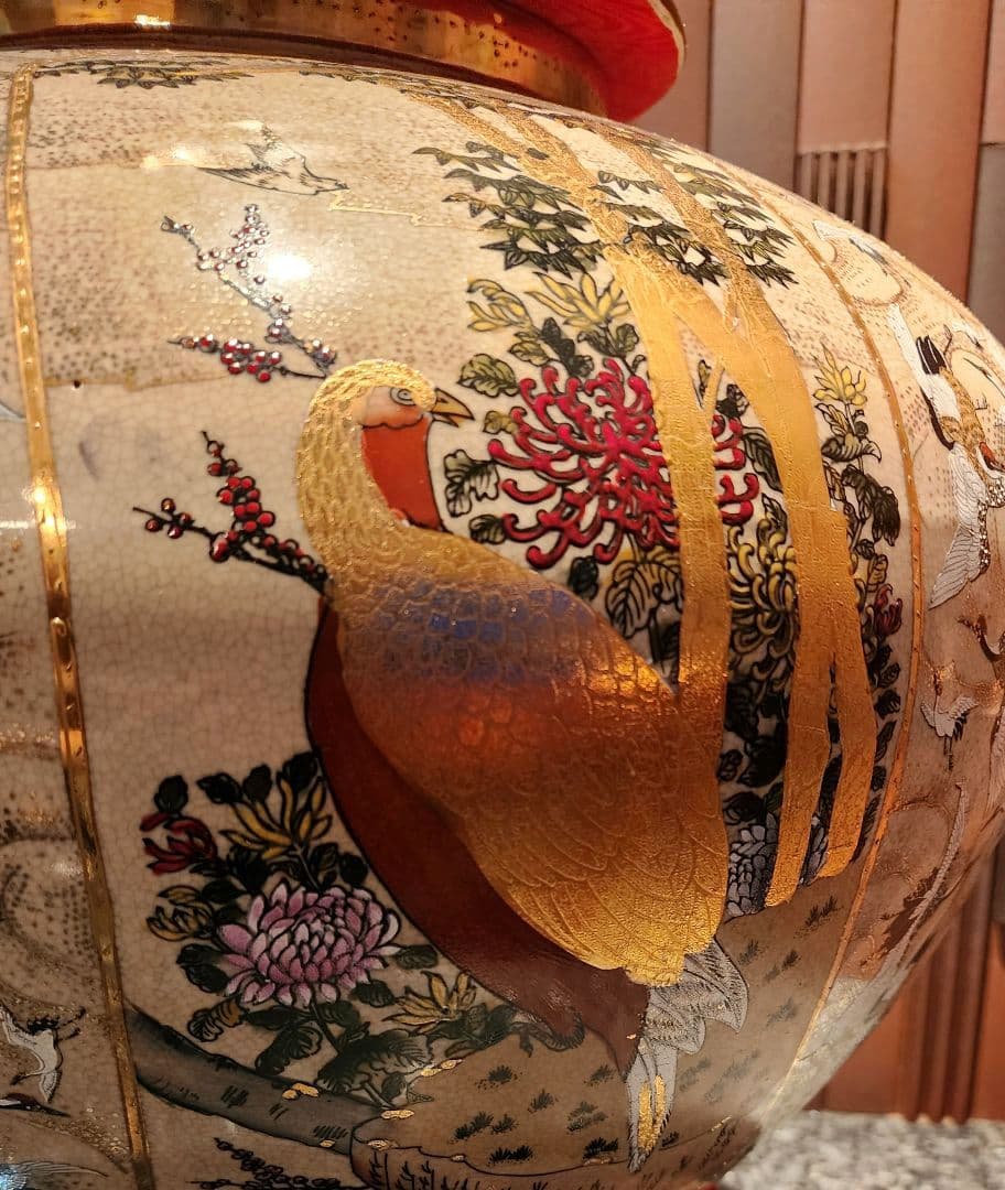 薩摩焼 特大 飾り壺 大壺 金襴手 金彩