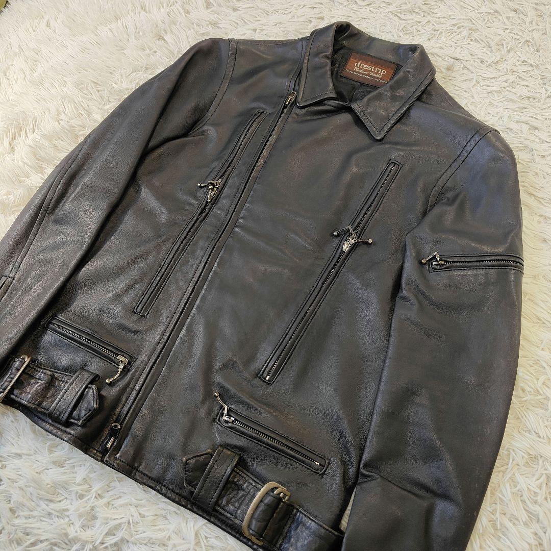 美品　drestripレザージャケット　ダブルライダース　裏地総柄　S