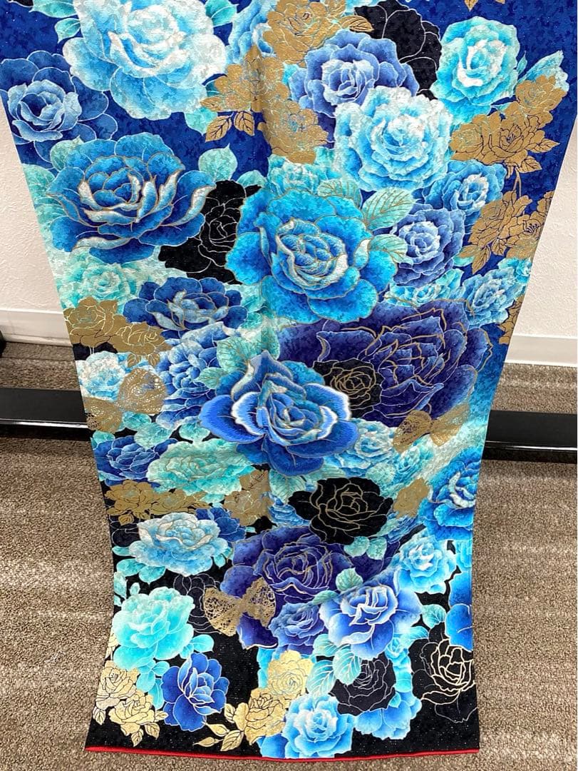 振袖 豪華 銀通し 刺繍 金彩 紋意匠 薔薇 身丈170cm 撥水加工済