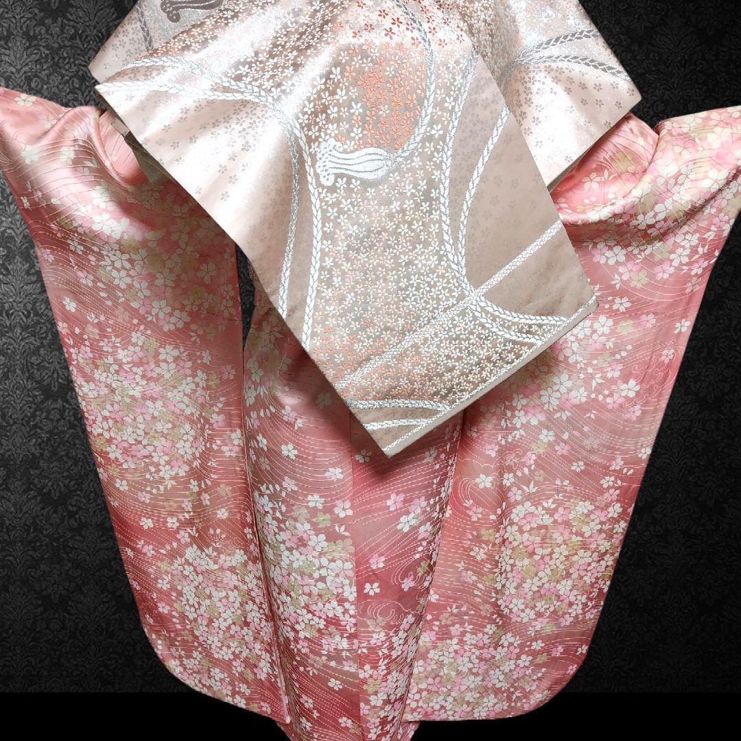 振袖フルセット(11点)・成人式・くすみ・桜・ピンク・胴裏正絹・逸品