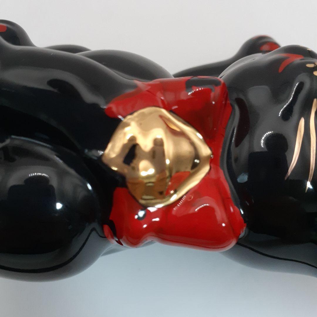 95 東海銀行ノベルティ 陶器製 リボン猫 貯金箱 2体セット 白黒 非売品