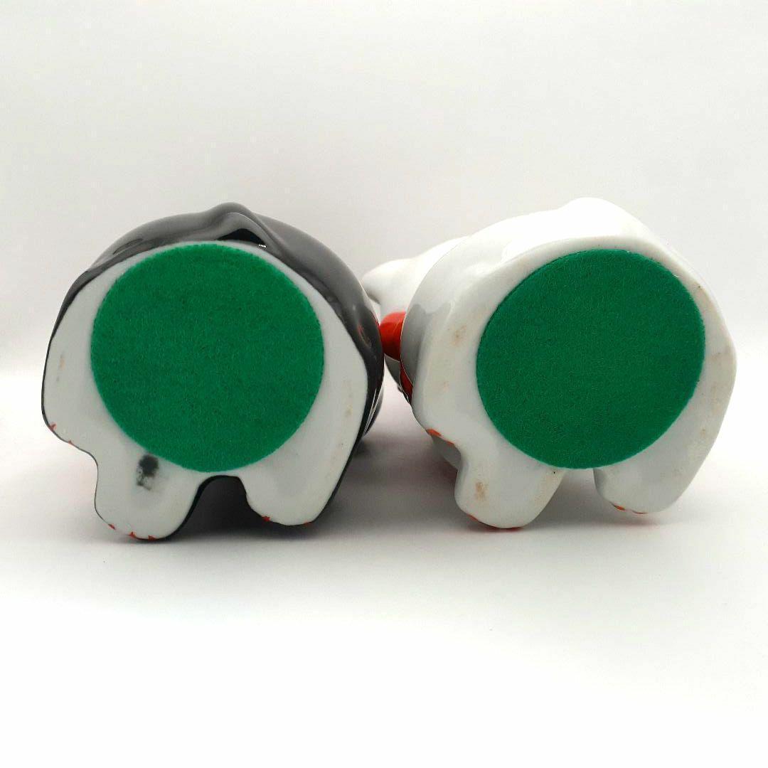 95 東海銀行ノベルティ 陶器製 リボン猫 貯金箱 2体セット 白黒 非売品