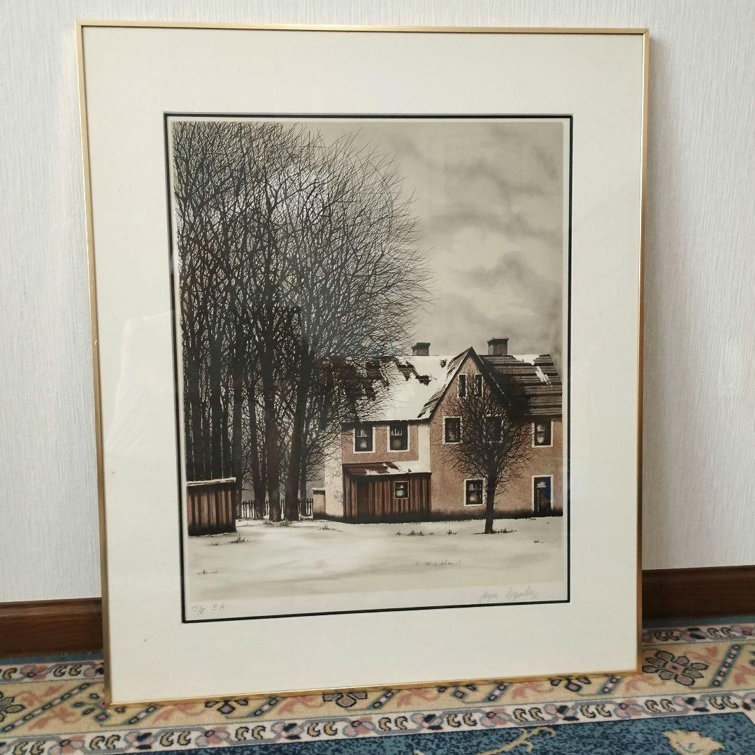 [真作] ジャック・デぺルト リトグラフ/ 雪の朝 /幅69cm 、高83cm