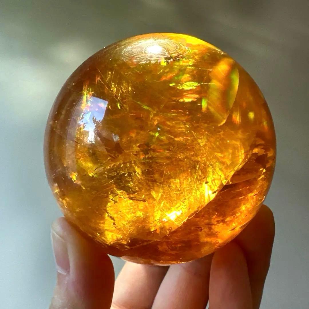高品質　カルサイト　ゴールデンカルサイト　スフィア　琥珀　6.6 虹　ハニー