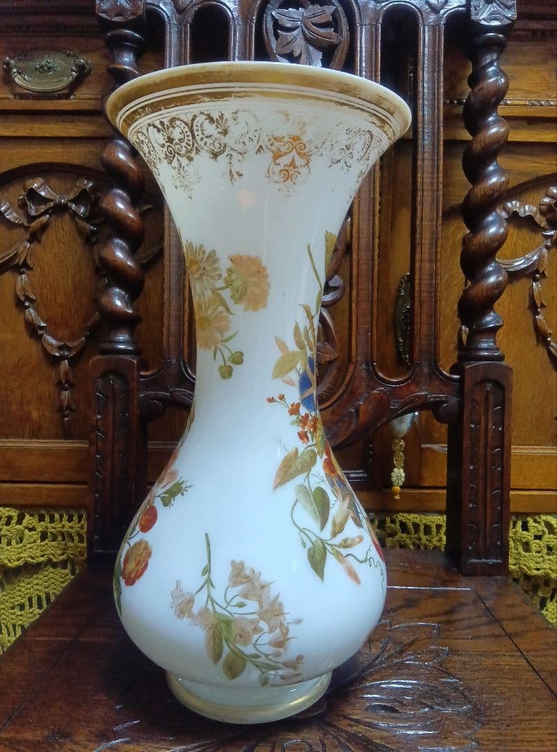 フランスアンティーク花柄フラワーベース　専用木箱付き