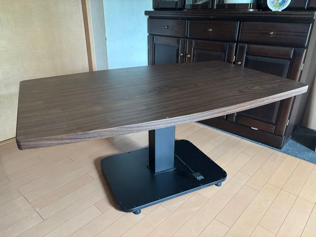 昇降式　リフトテーブル　ダークブラウン