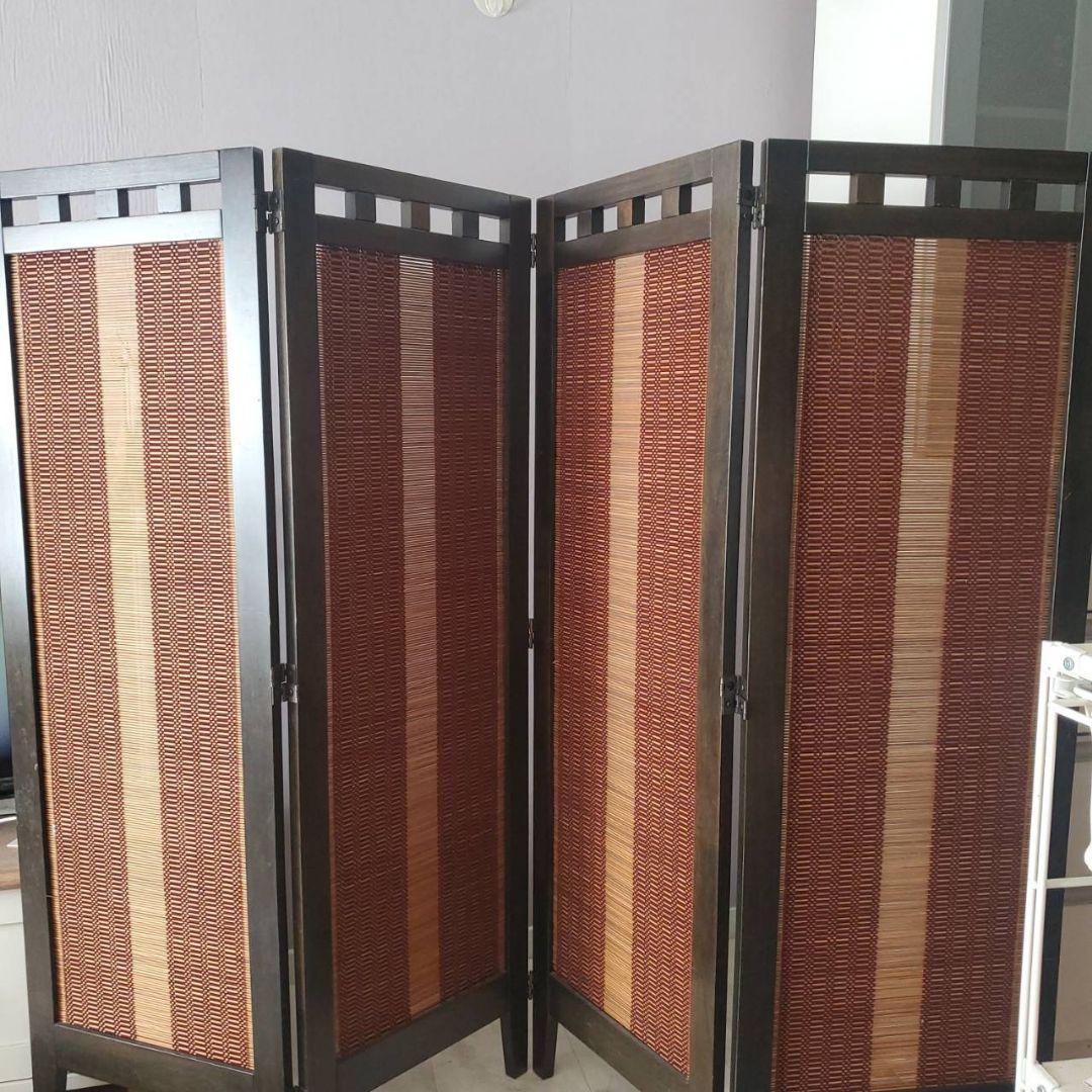 アジアン　和風　4連スクリーン　パーテーション　衝立　間仕切り