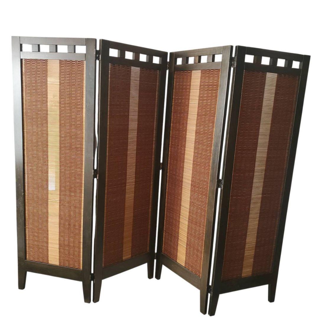 アジアン　和風　4連スクリーン　パーテーション　衝立　間仕切り