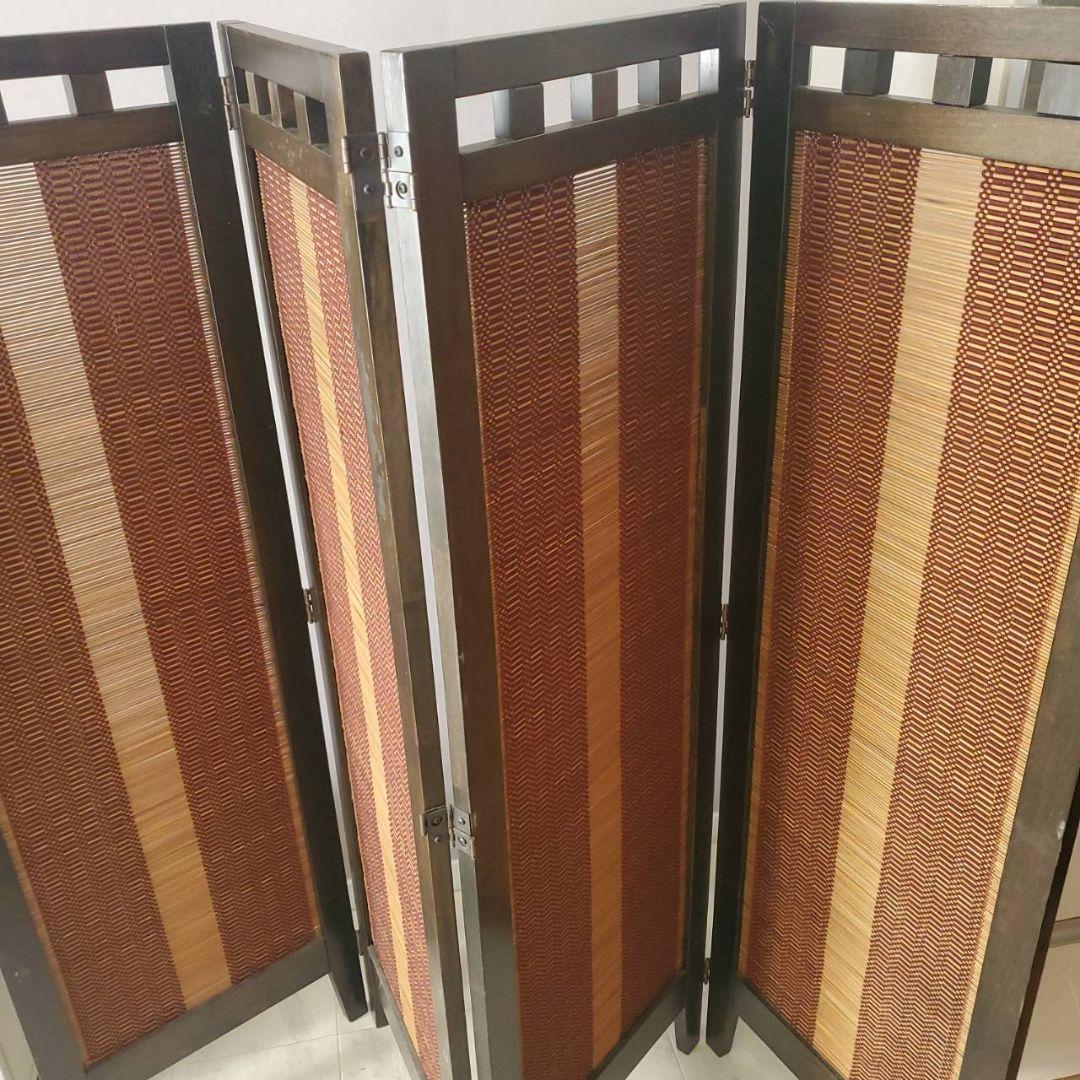 アジアン　和風　4連スクリーン　パーテーション　衝立　間仕切り
