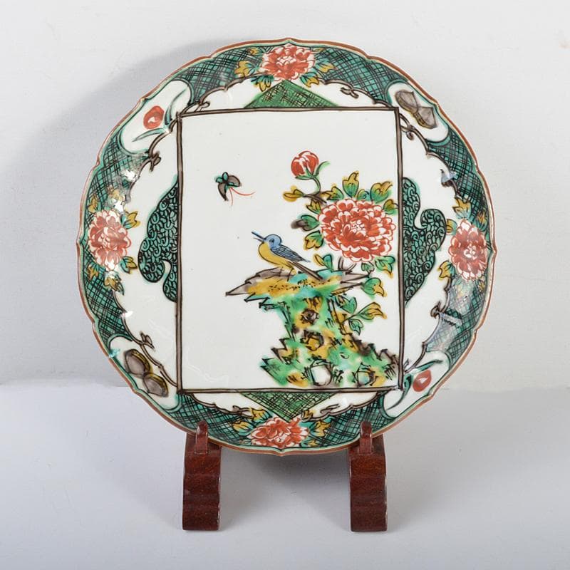 九谷焼　古九谷　色絵花鳥文　飾皿　M　R4619