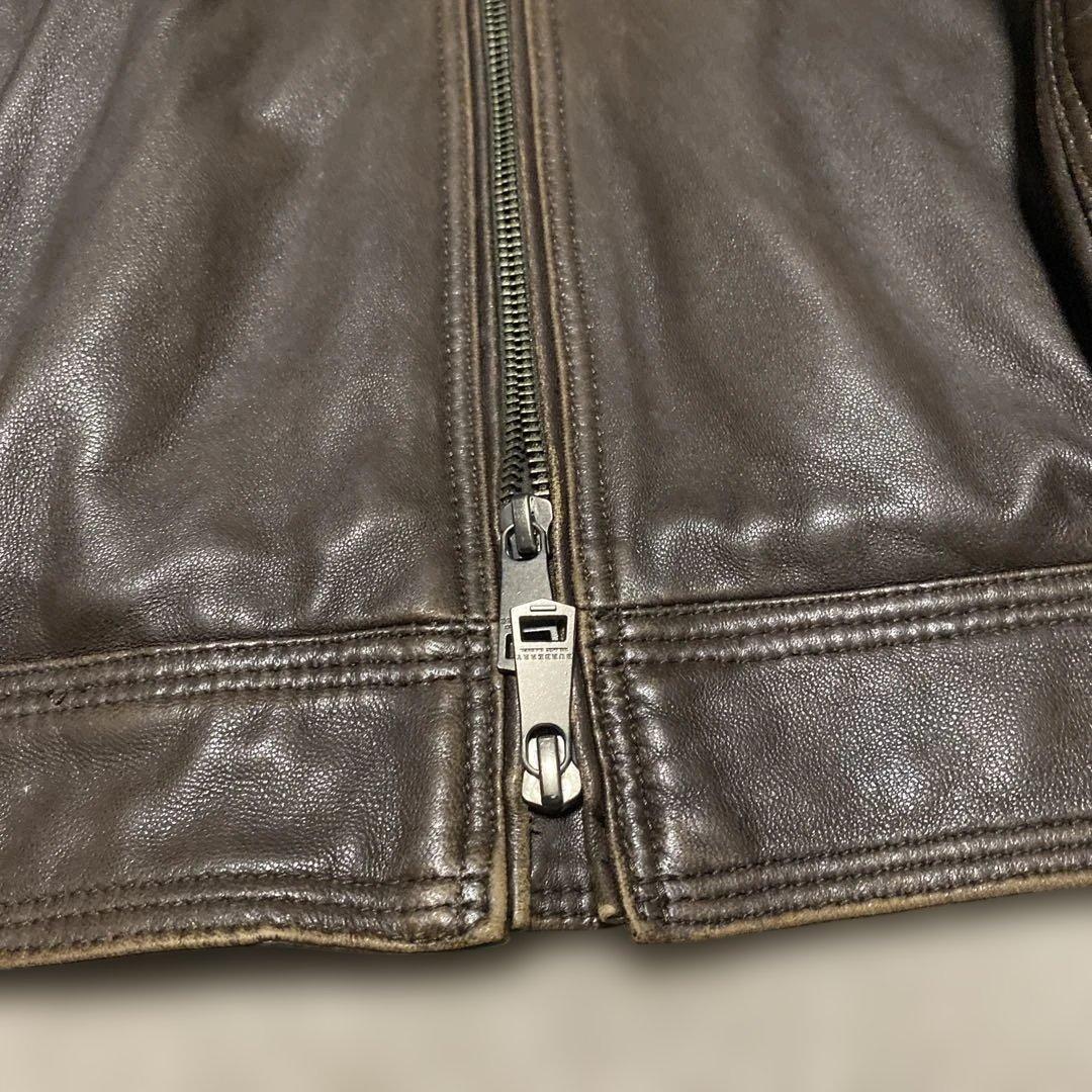 バーバリー ブラックレーベル レザージャケット ファー付き　羊革 ブラウン L