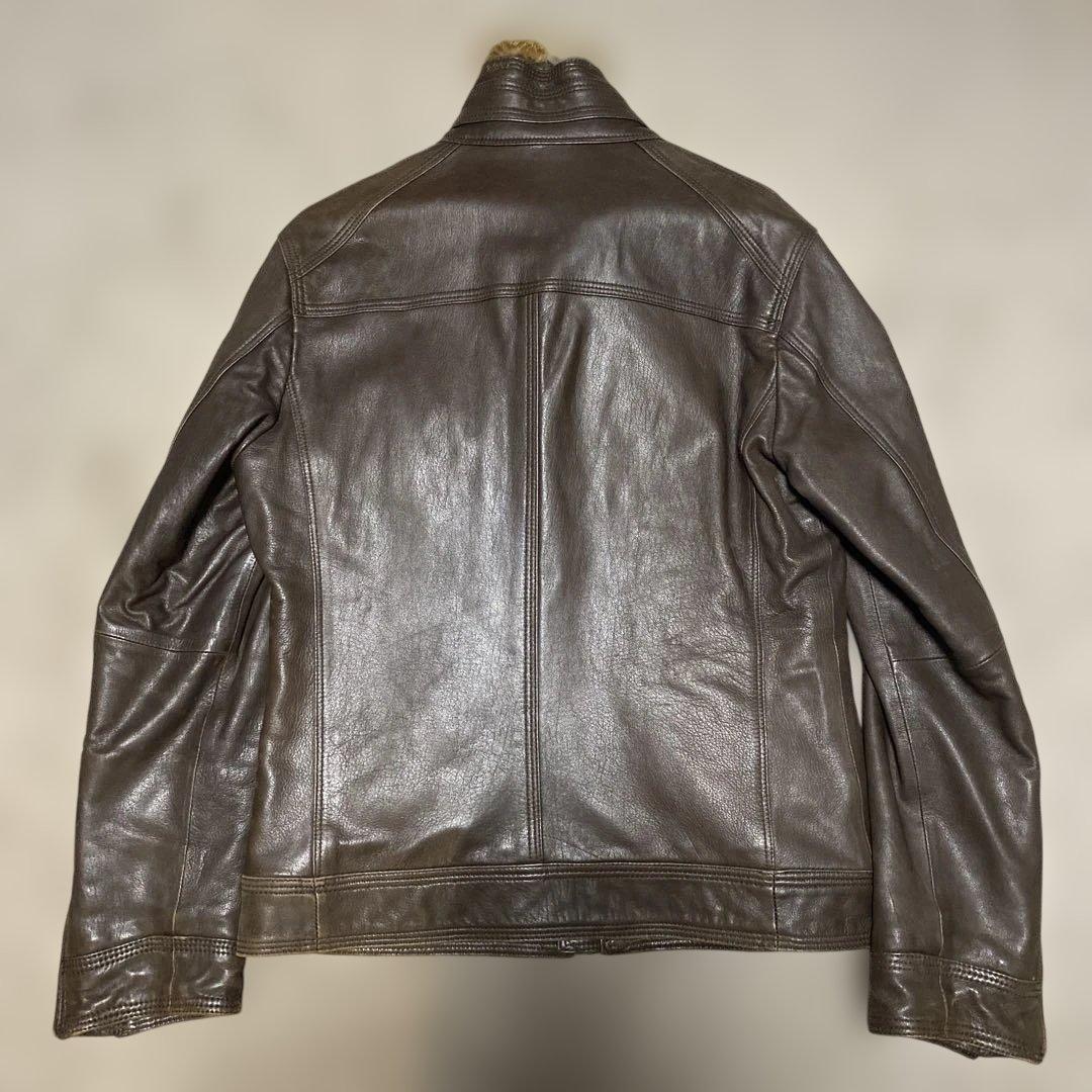 バーバリー ブラックレーベル レザージャケット ファー付き　羊革 ブラウン L