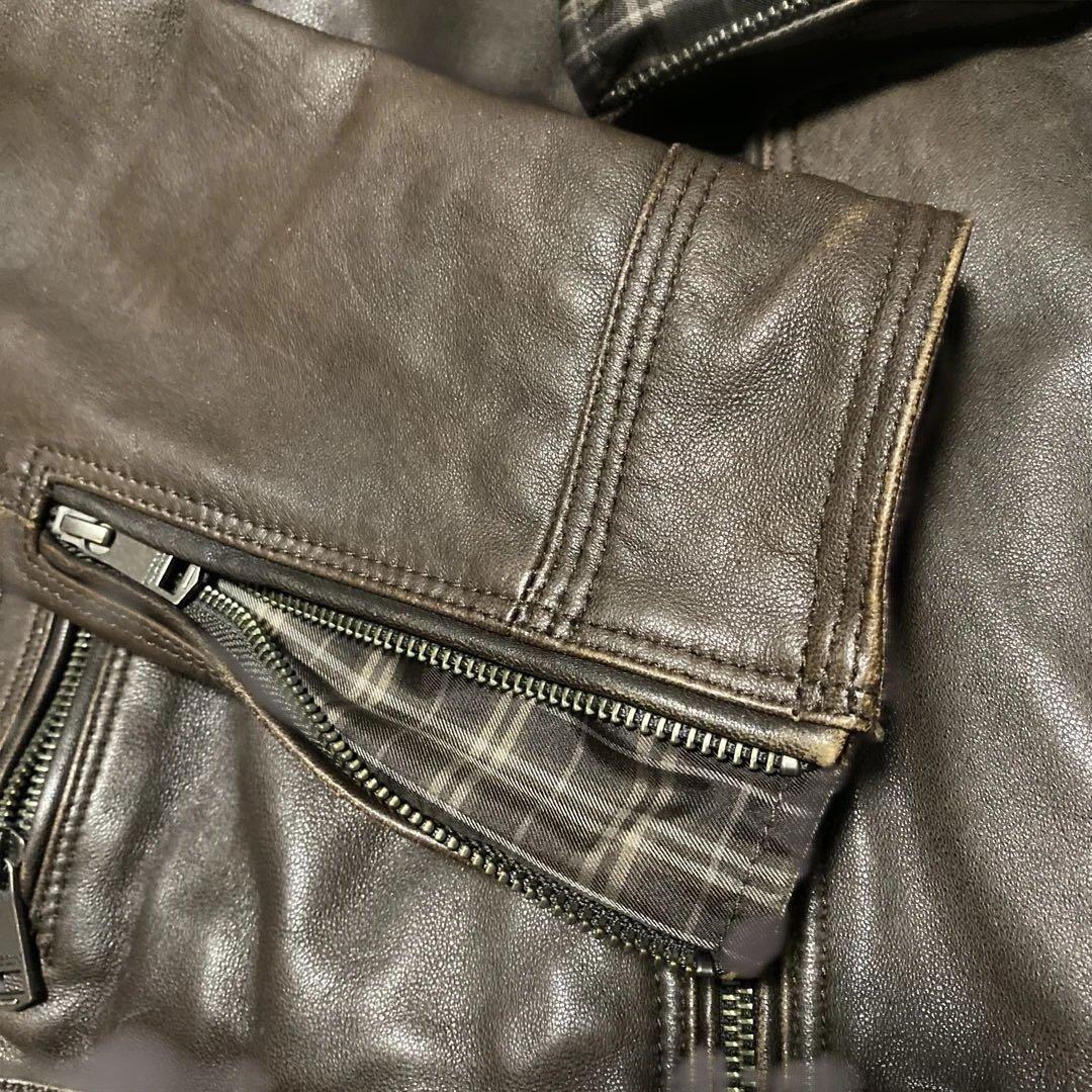 バーバリー ブラックレーベル レザージャケット ファー付き　羊革 ブラウン L