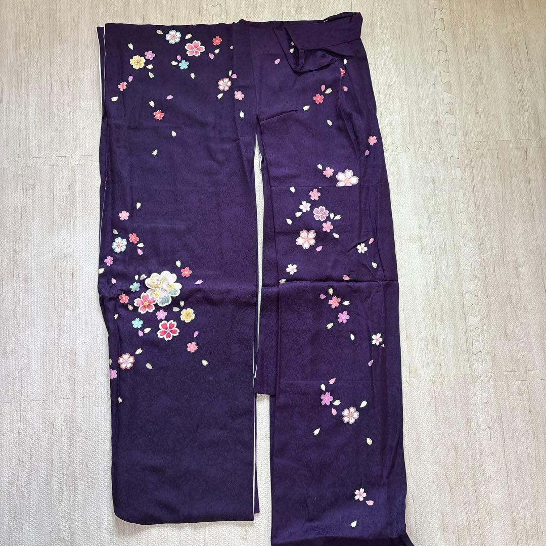 振袖 紫色 花柄 成人式用　3点セット