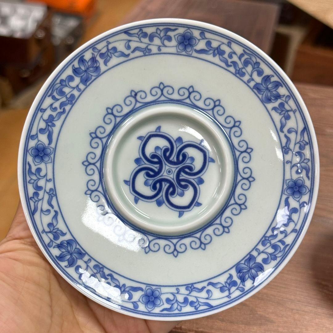 景徳鎮 青花宝相三才蓋碗 茶碗 煎茶器 茶道具 新品未使用