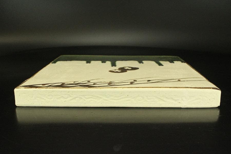 茶道具 織部 敷瓦 オリベ 美品(A185)