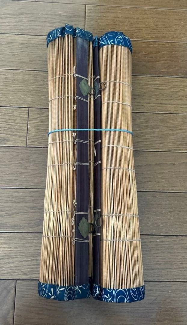 50年代ヴィンテージ　竹製 すだれ　御簾　室内用　藍染め布縁付き　２枚組