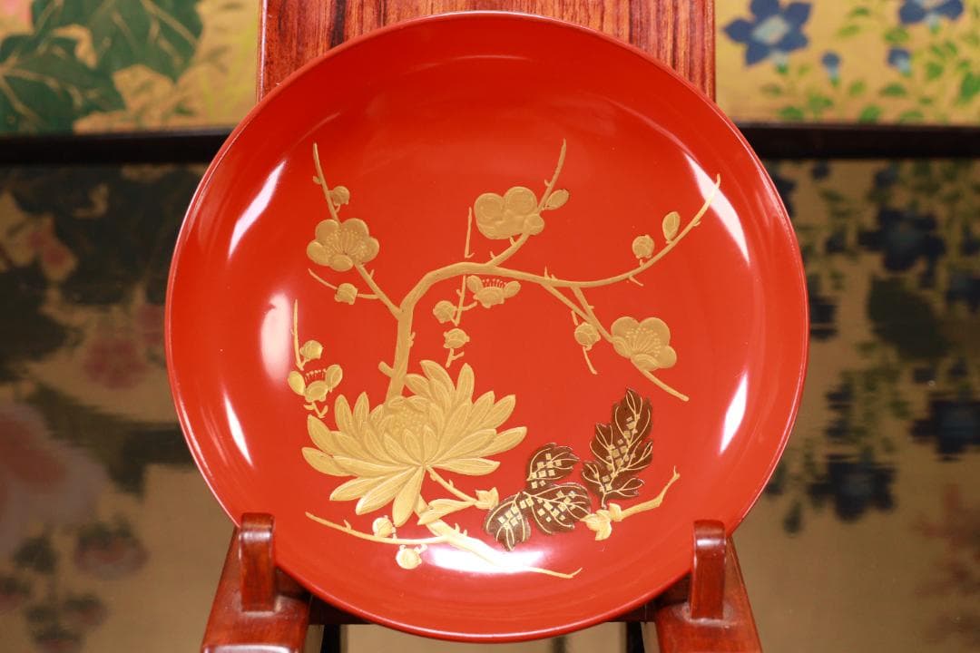 BJ121　時代輪島塗　四君子図蒔絵　吸物椀　二客　木製　茶道具 懐石 菓子