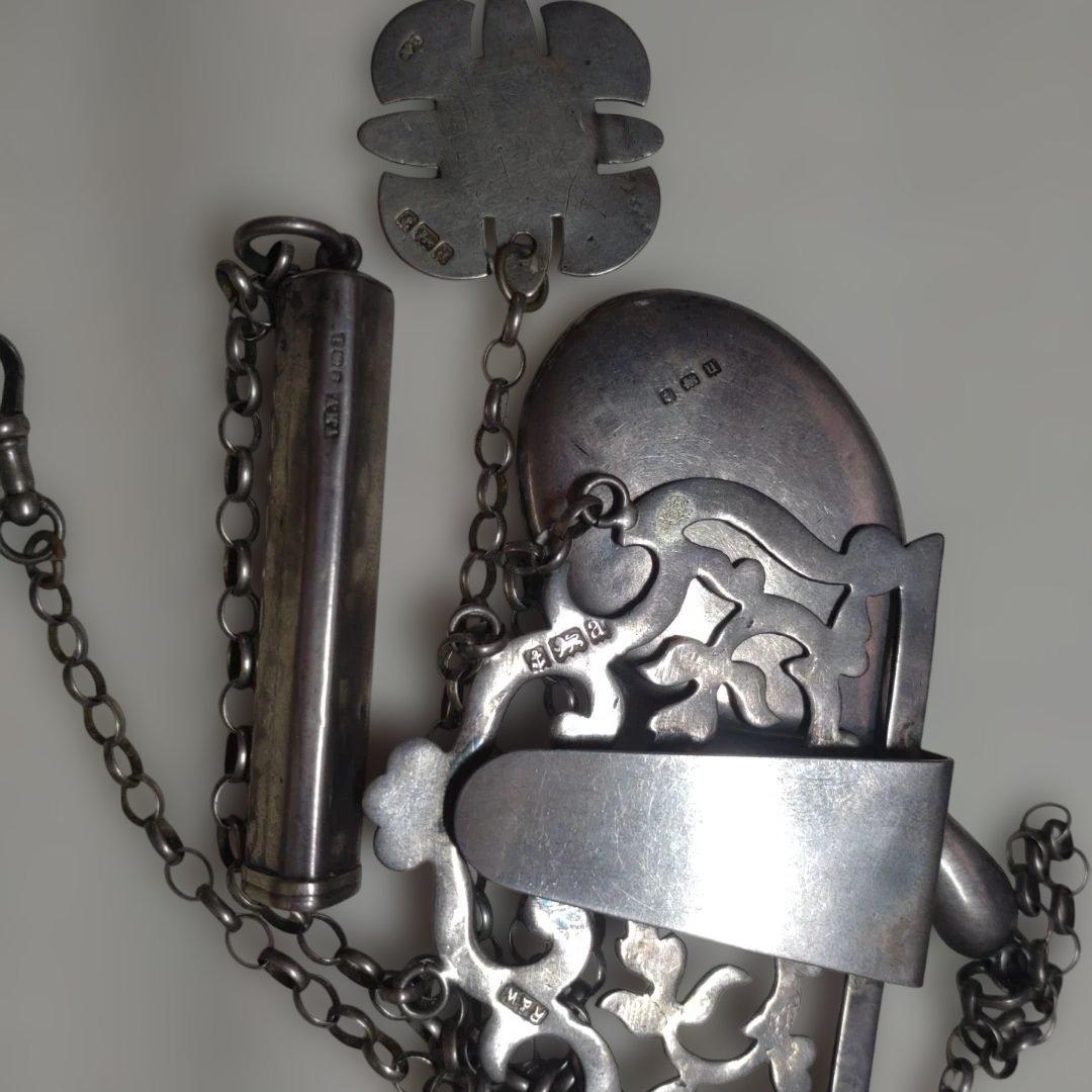 アンティーク　シルバー　シャトレーン　シャトレーヌ　スターリング　手鏡　フォブ