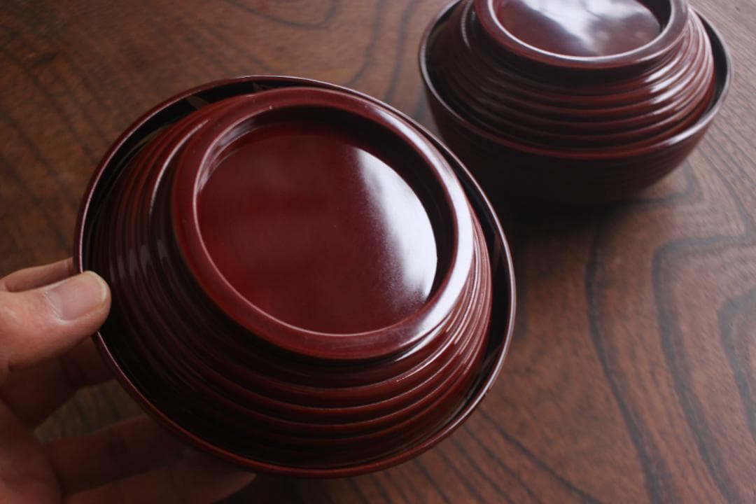 デッドストック！深みある糸目紅溜塗に極上稲穂福来雀蒔絵のお椀2点（検輪島塗雑煮椀