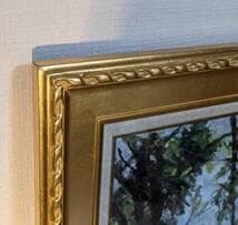 【真作】絵画　油彩8号　木立の向こうの白い家　異国情緒あふれる風景画　W93