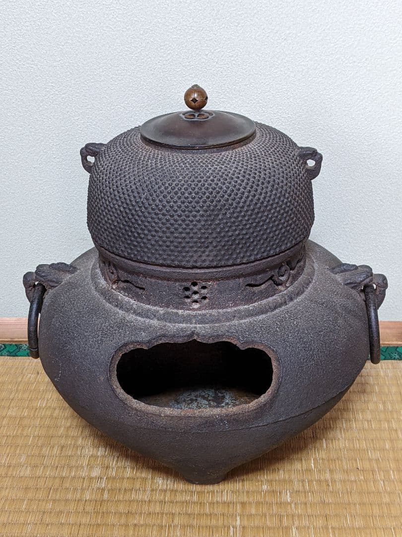 鋳鉄 茶釜 網目模様